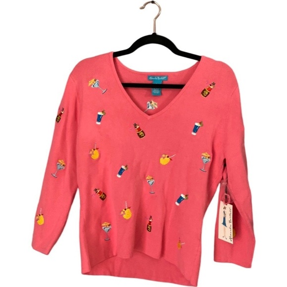 Alexandra Bartlett - V-neck - Tropical Drink motif  sweater size large - Picture 1 of 6